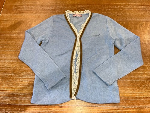 Girls designer wool blend my private diary lace trim cardigan blue size 6