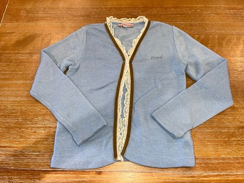 Girls designer wool blend my private diary lace trim cardigan blue size 6 - Picture 1 of 3