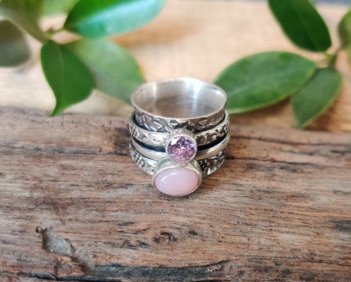 rose quartz, Pink Opal Gemstone Ring 925 Sterling Silver Gift For Her Women GIft - Picture 2 of 6