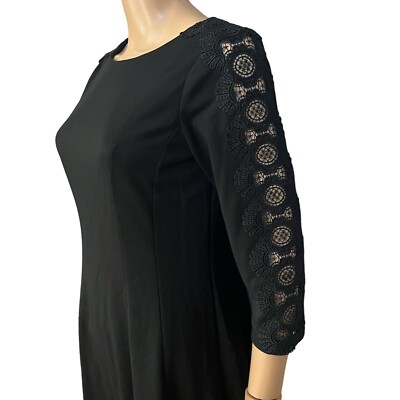 Talbots Ponte Knit Party Dress 6 Petite A Line Crochet Lace Boat Neck Black
