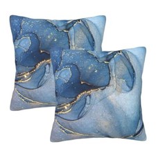 Abstract Marble Blue Gold Pillow Covers 18x18 Set of 2, Blue Gold Marble