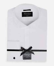 MICHELSONS Textured White Tuxedo Dress Shirt Cotton Slim Fit French Cuffs 17 XL