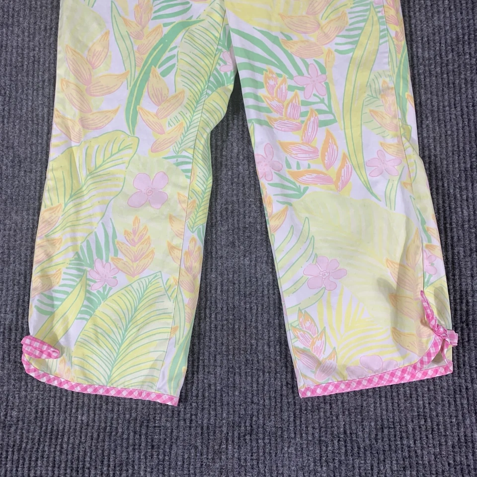 Pantalones Lilly Pulitzer Parrillas 14 Amarillo Floral Frente Plano Pajarita Ligera Cotto Foto 2 de 4