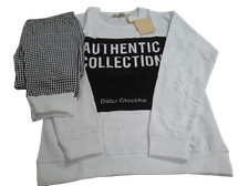 Tuta Casa Donna. Bordato. Caldo Cotone. DOLCI CHICCHE - 1432. Bianco e Nero