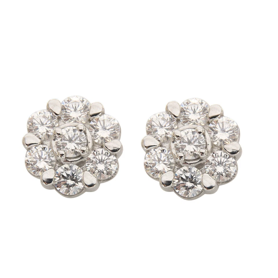 4Ct Round Brilliant Cut Zirconia Floral Style Halo Stud Earrings in 925 Silver - Image 4 of 4
