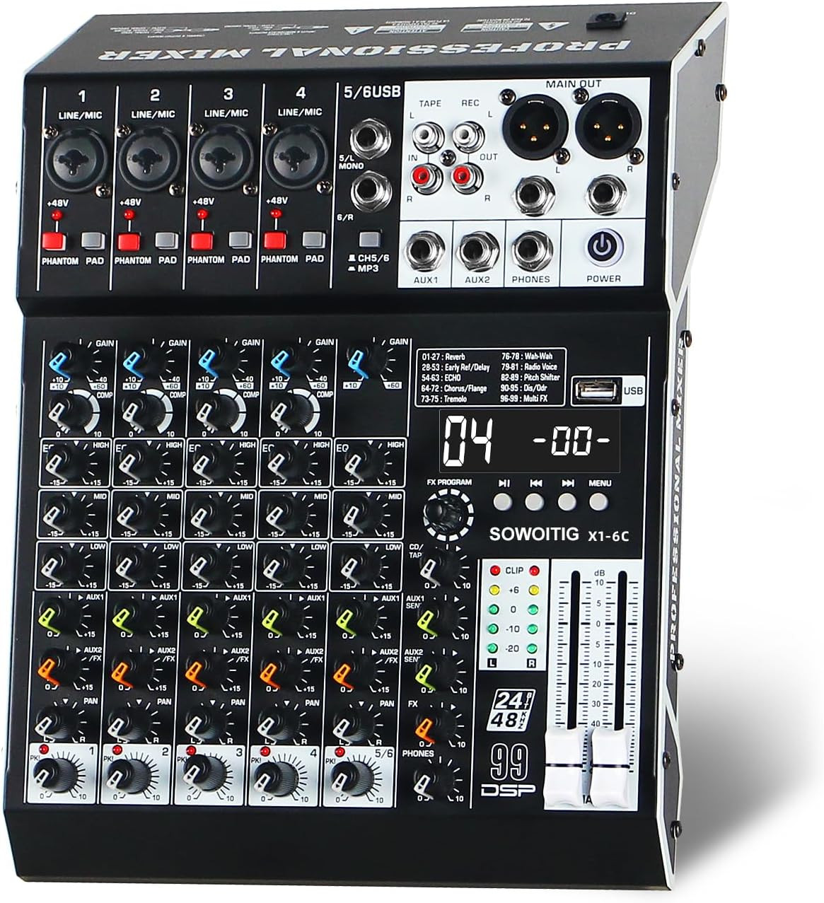 Mixer Audio 6 Canali per Karaoke e Feste con Effetti DSP e Bluetooth