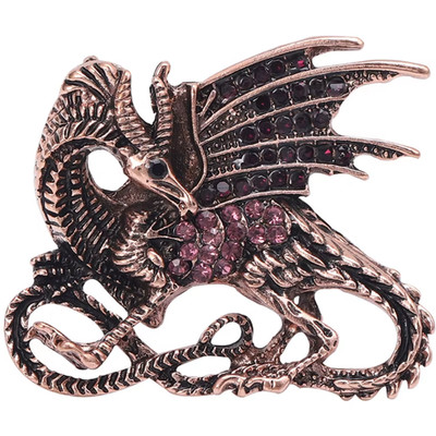 Halloween Spooky Dragon Brooch Retro Pin Gold Red Crystal Enamel Costume Jewelry