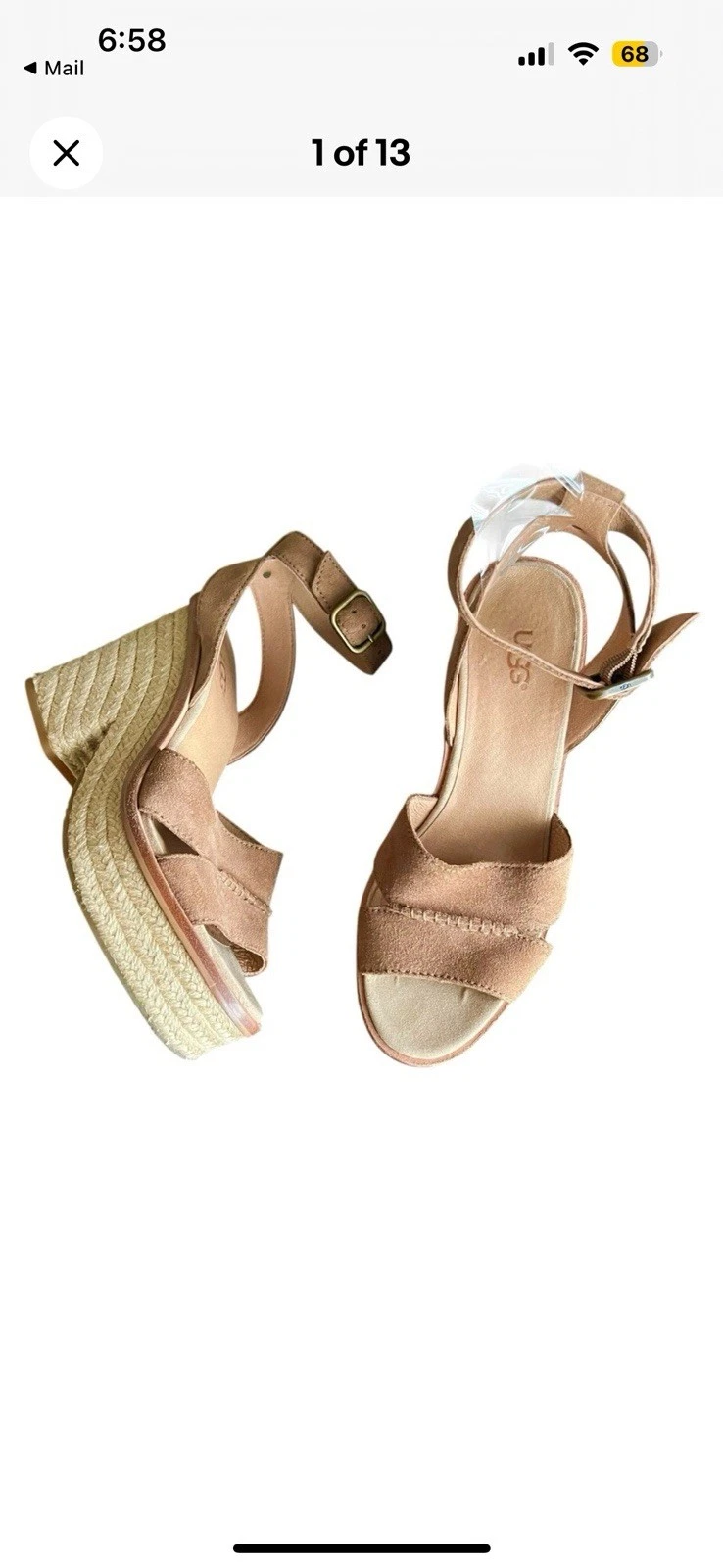 Sandali UGG donna Carine scamosciati marroni plateau tacco grosso punta aperta tessuto taglia 8