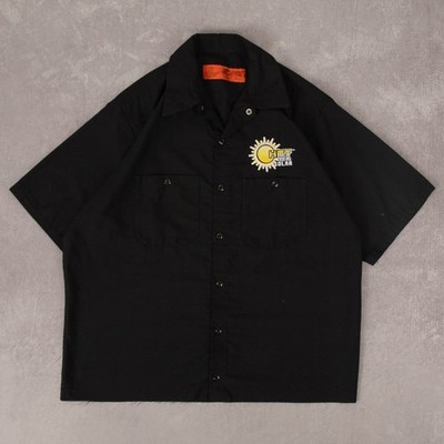 Red Kap Vintage 90s Electric Solar Cropped Workwear Shirt M Herren Schwarz 