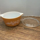 PYREX Cinderella Casserole floral GOLD w Lid ~ #473 B ~  1L