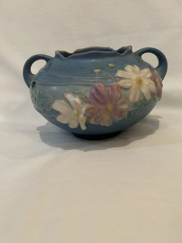 Vintage ROSEVILLE Pottery Blue Cosmos Jardiniere  Bowl  #375-4