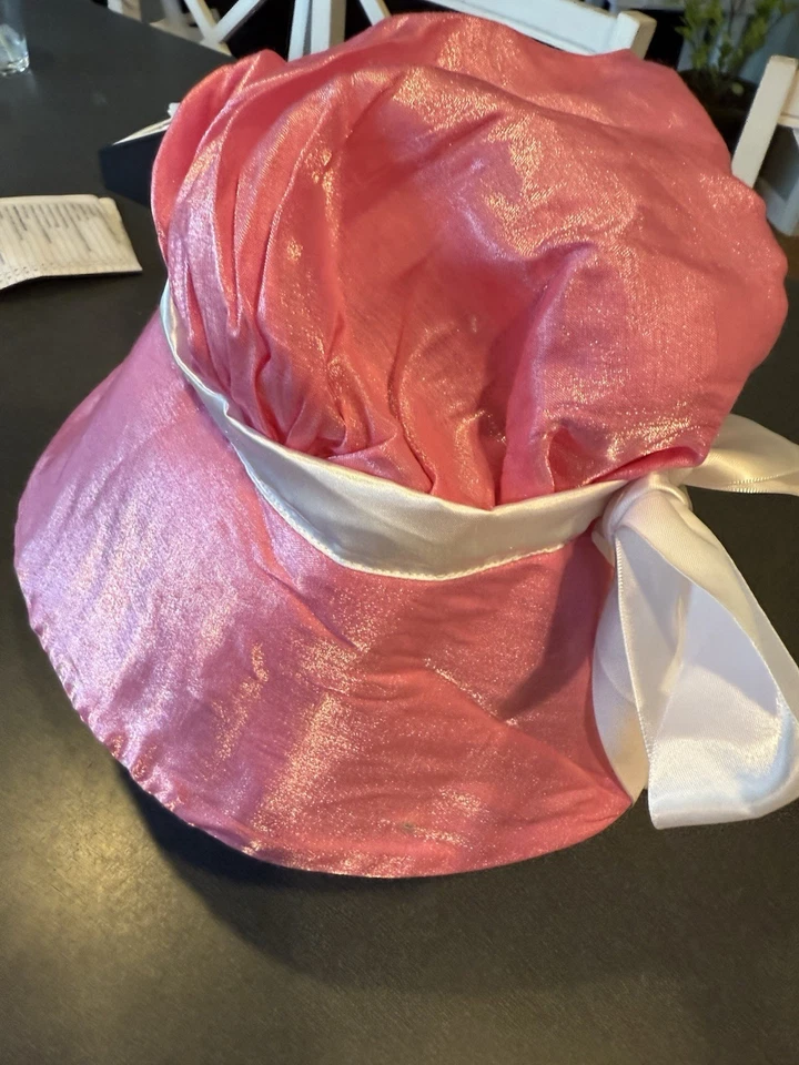 Pink satin bonnet with white ribbon and bow #regency #fairycore - Image 4 of 4