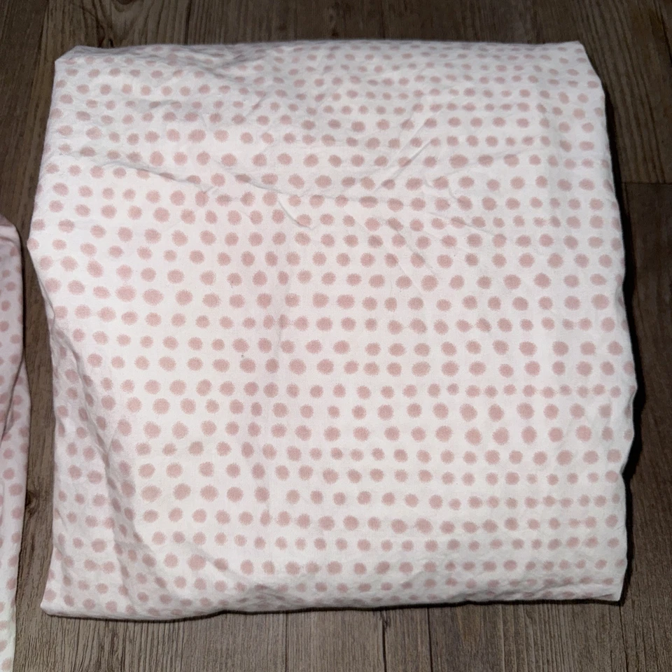 2 Pottery Barn Kids Crib Toddler Fitted Sheet Pink Polka Dot Organic Cotton EUC - Image 3 of 4