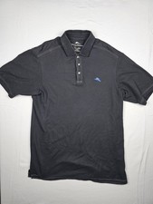 Tommy Bahama Polo Shirt Mens M Black Short Sleeve Pima Cotton Blue Marlin Prepp