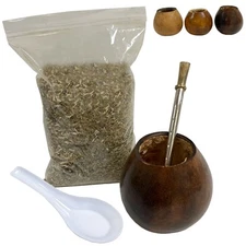 4 Pc Argentina Yerba Mate Tea Gourd Cup Straw Bombilla 6Oz Leaf Kit Gift Set