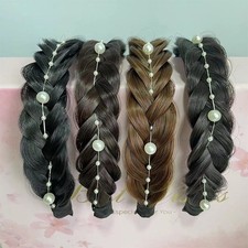 Womens Pearl Braided Synthetic Plait Plaited Elastic Hair Access Band Headband