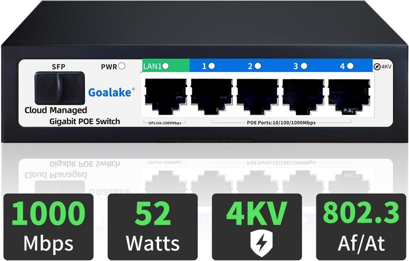 Goalake 6 Port Gigabit PoE+ Switch, Cloud Managed Gigabit Ethernet Switch, 4 Po