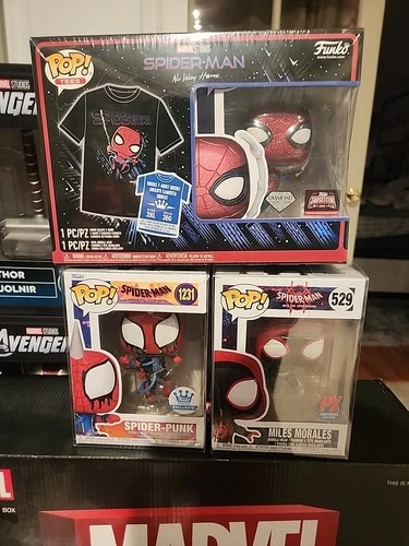 Funko Pop w/ 2XL Tee: DIAMOND Spider-Man,spiderpunk,miles Morales.