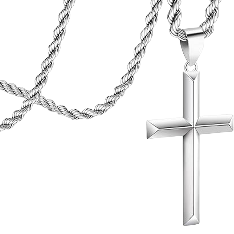 925 silver cross pendant for men and women, simple rope chain necklace
