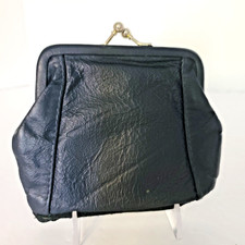 Vintage RGA Kiss Lock Coin Purse Dual Sides w/Zip Bottom Pocket Leather Wallet