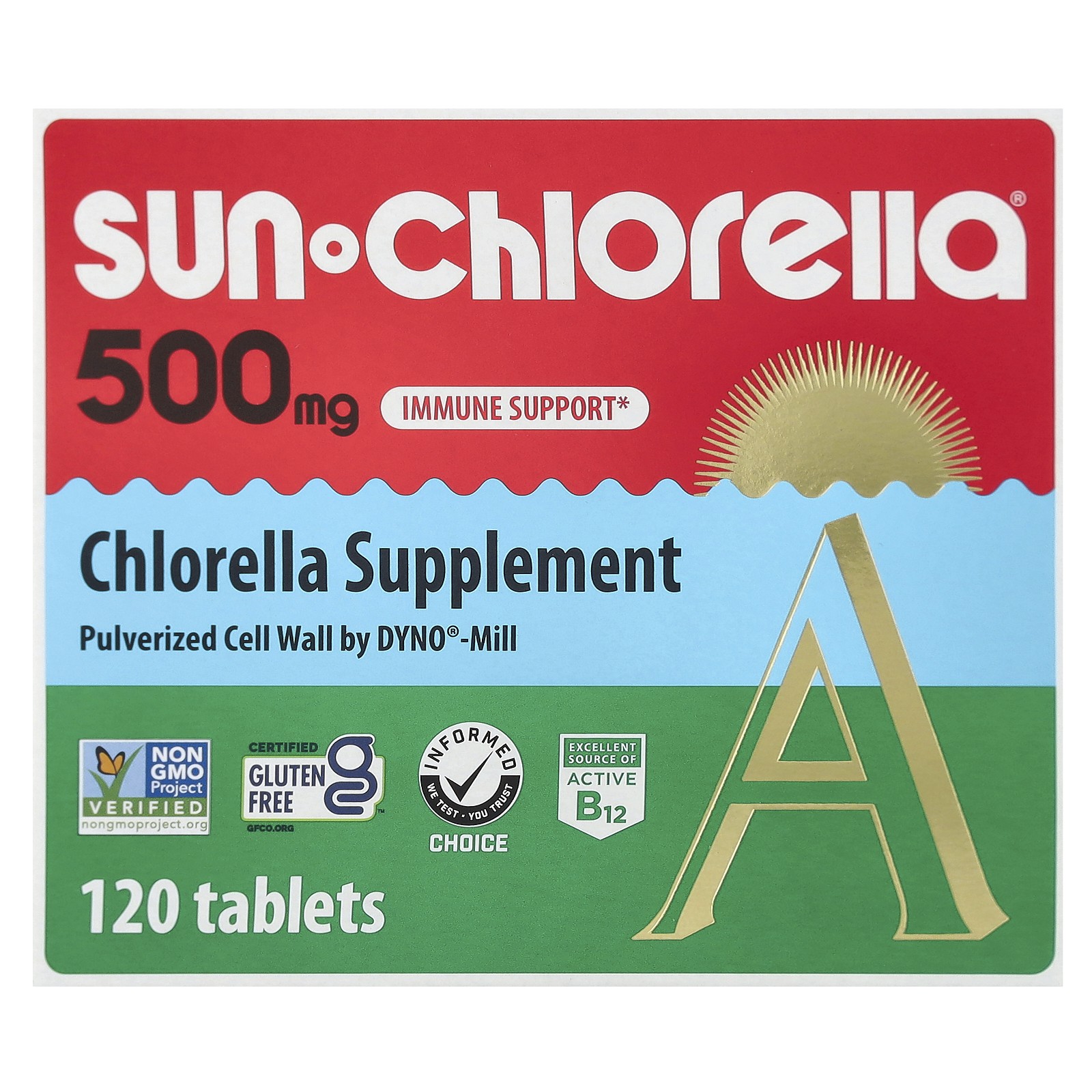 Sun Chlorella Sun Chlorella A 500 мг 120 таблеток без глютена, качество GMP