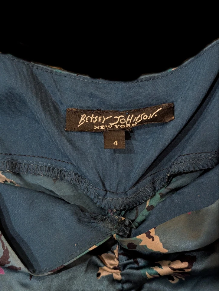 VTG 90s Betsey Johnson 100% Silk Mermaid Dress Sz 4 Blue Floral Fishtail Fairy - Image 4 of 4