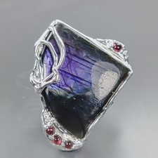 Handmade 30 ct+ Natural Labradorite Brooch 925 Sterling Silver  /NB29938