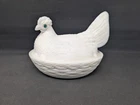 SUPER CUTE! 8" Challinor Taylor HEN-ON-NEST Lidded Dish White Milk Glass ANTIQU