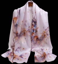 100% Silk mulberry Scarf Women shawl Wrap neckerchief floral yellow pink MY225-3