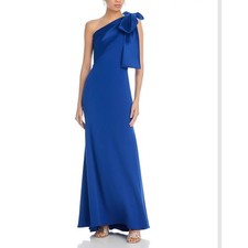 AQUA Women's Satin Bow Long Gown Size 8 Royal Blue One Shoulder Formal NWT