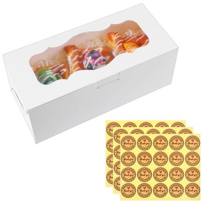 50 PCS Cookie Boxes 9x4x3.5 Inch White Bakery Window Box for Cake Pastry Donut
