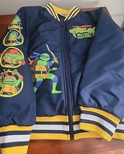 Teenage Mutant Ninja Turtle Boys Bomber Jacket Size M 8 Navy/Yellow/Green EUC