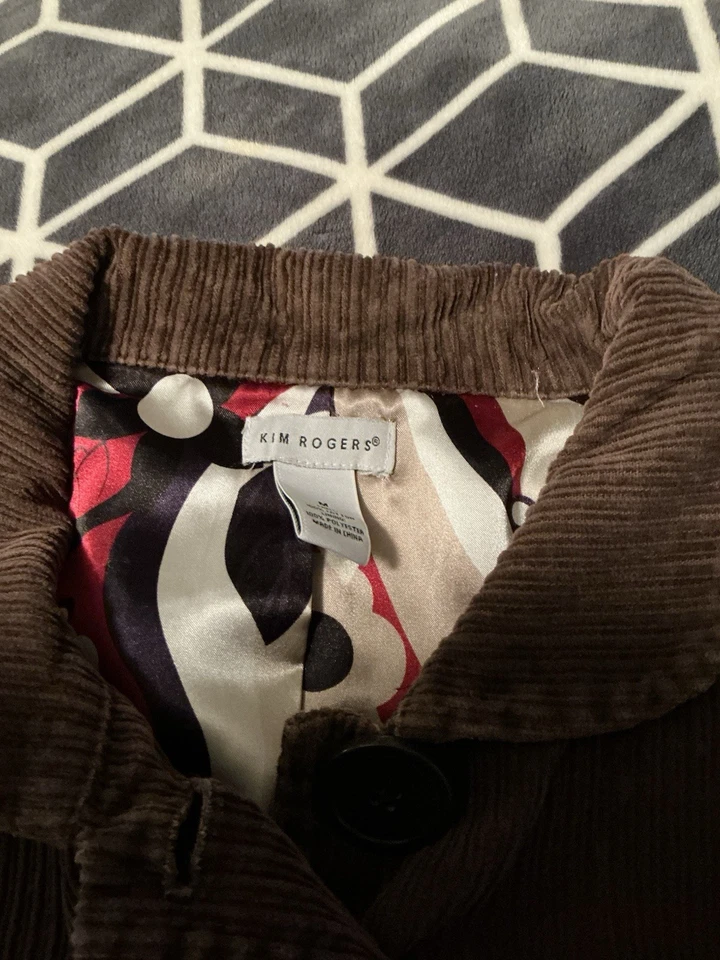 Chaqueta Abrigo Kim Rogers Damas Mediana Marrón Pana, Guisante Con Botones y Bolsillos Foto 3 de 4