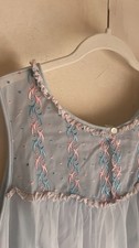 Vintage Blue Sheer Nightgown Embroidered Yoke Cottagecore Prairie Sleep Dress