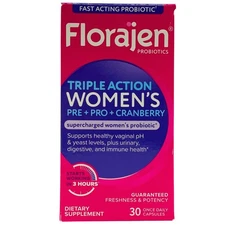 Florajen Women’s Triple Action Probiotic Pre + Pro + Cranberry 30 Caps EXP 04/26