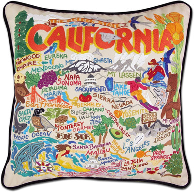 California Hand Embroidered Pillow - Unique Souvenir for State Lovers