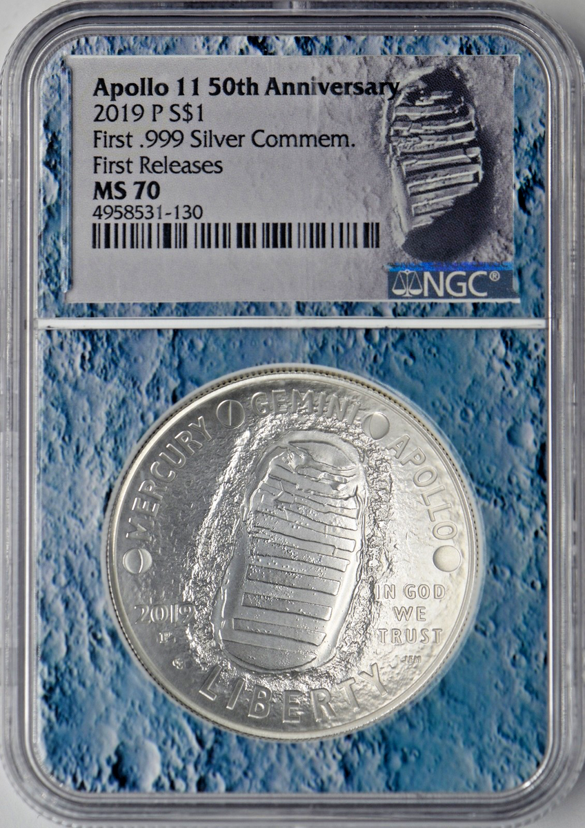 2019-P Apollo 11 Silver Dollar - NGC MS70 First Releases Moon Core