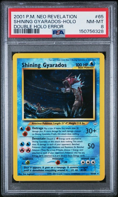 Pokemon 2001 Shining Gyarados Neo Revelation 65/64 Holo PSA 8 Double Holo Error