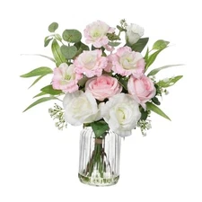  Fake Flowers in Vase with Faux Water Artificial Silk Rose Flowers Style 1