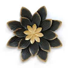 9.2“ Black and Gold Metal Flower Wall Art, Modern Rustic Floral Decor