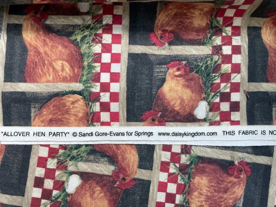 Daisy Kingdom ALLOVER HEN PARTY Chicken Rooster Cotton Quilt Fabric 45 x 44" HTF - Image 2 of 2