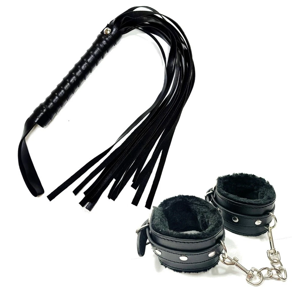 STYLEX BLACK WHIP FLUFFY BLACK STUDDED HANDCUFF SECRET SANTA SEXY HOT SPICY GIFT JOKE