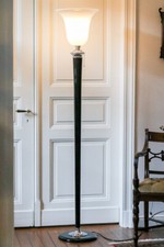 Mazda Lampe Stehleuchte Stehlampe, schwarz/chrom, Art Déco Design Klassiker