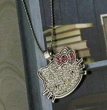 Hello Kitty Crystal Silver Tone 1" Pendant On 16" Plus 2" Extender Ball Chain