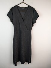 Ayanapa Ladies Size Large Short Sleeve Midi Dress With Tie Black New