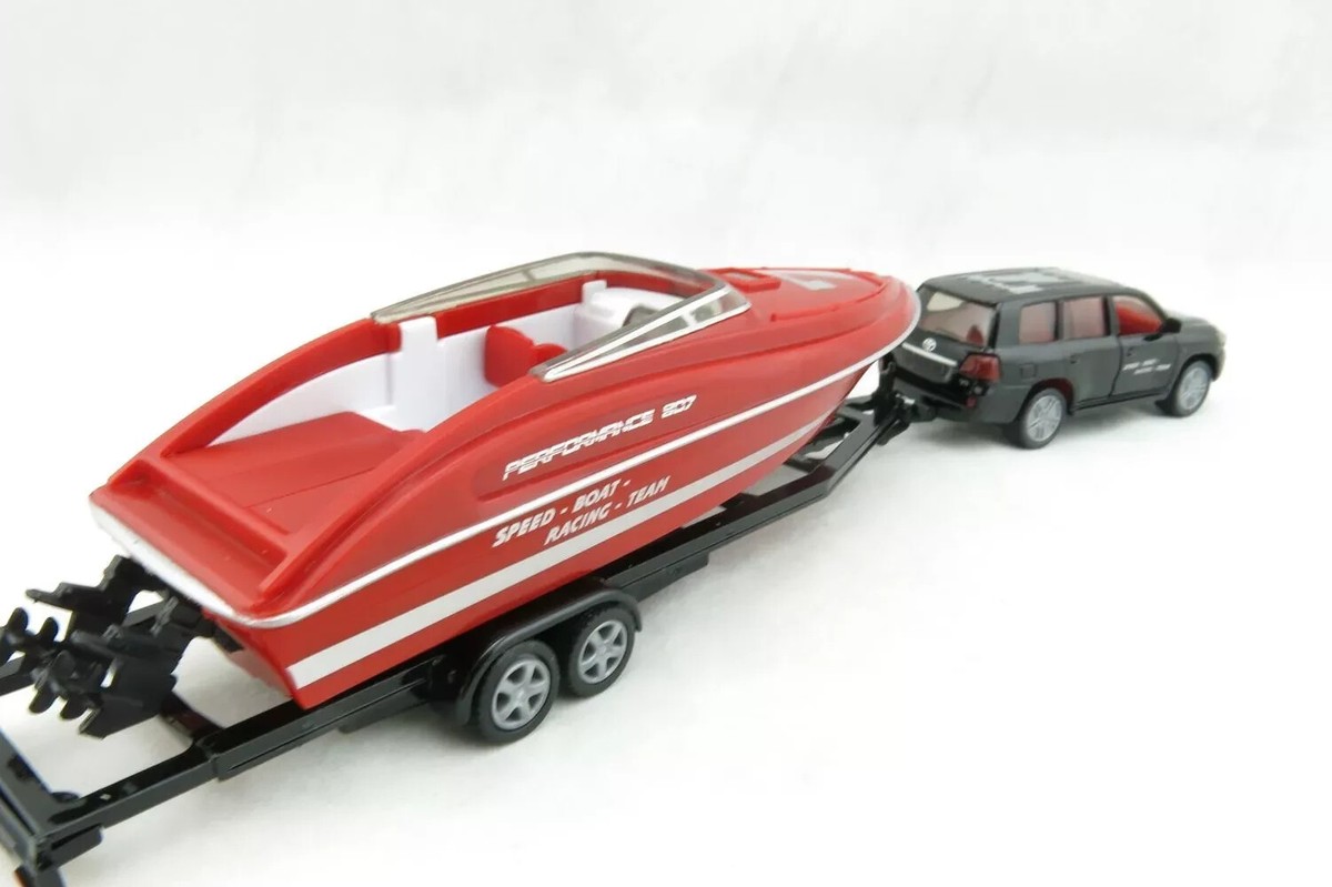 Siku 2543 – Voiture Toyota Landcruiser 1/55 Avec Remorque Et Bateau Flottant, Métal/plastique