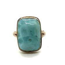 Vintage Sterling Silver Natural Larimar Stone Cabochon Solitaire Ring size 7 1/4