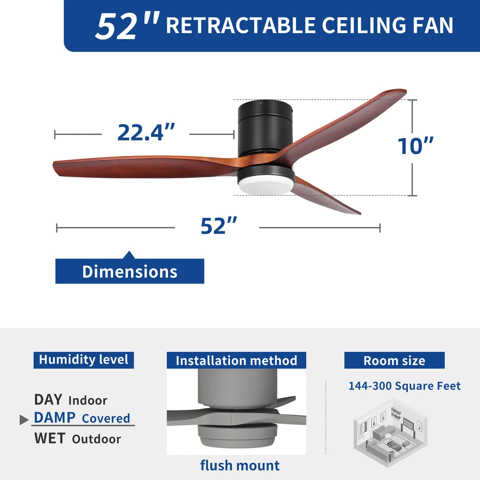 52'' Low Profile Ceiling Fan with Lights Remote Control 3 Color Changing - Image 2 of 4