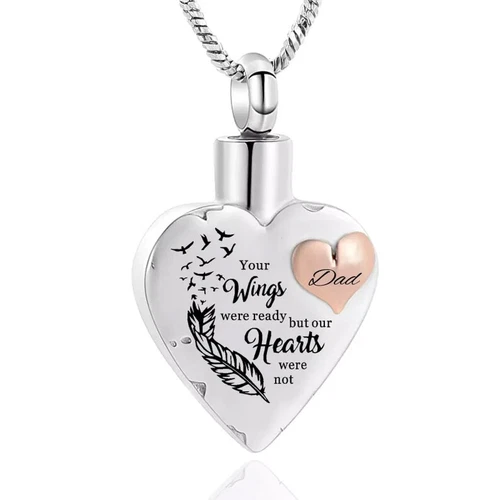 Dad Father Wings Heart Cremation Urn Pendant Ashes Necklace Funeral Memorial UK