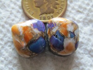 2 Spiny Oyster Shell Purple Mojave Turquoise Cabs 22 carats Orange Red Cabochons